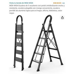 WOA WOA 5-stier ladder, folding ladder with non-slip wide pedal, lightweight
